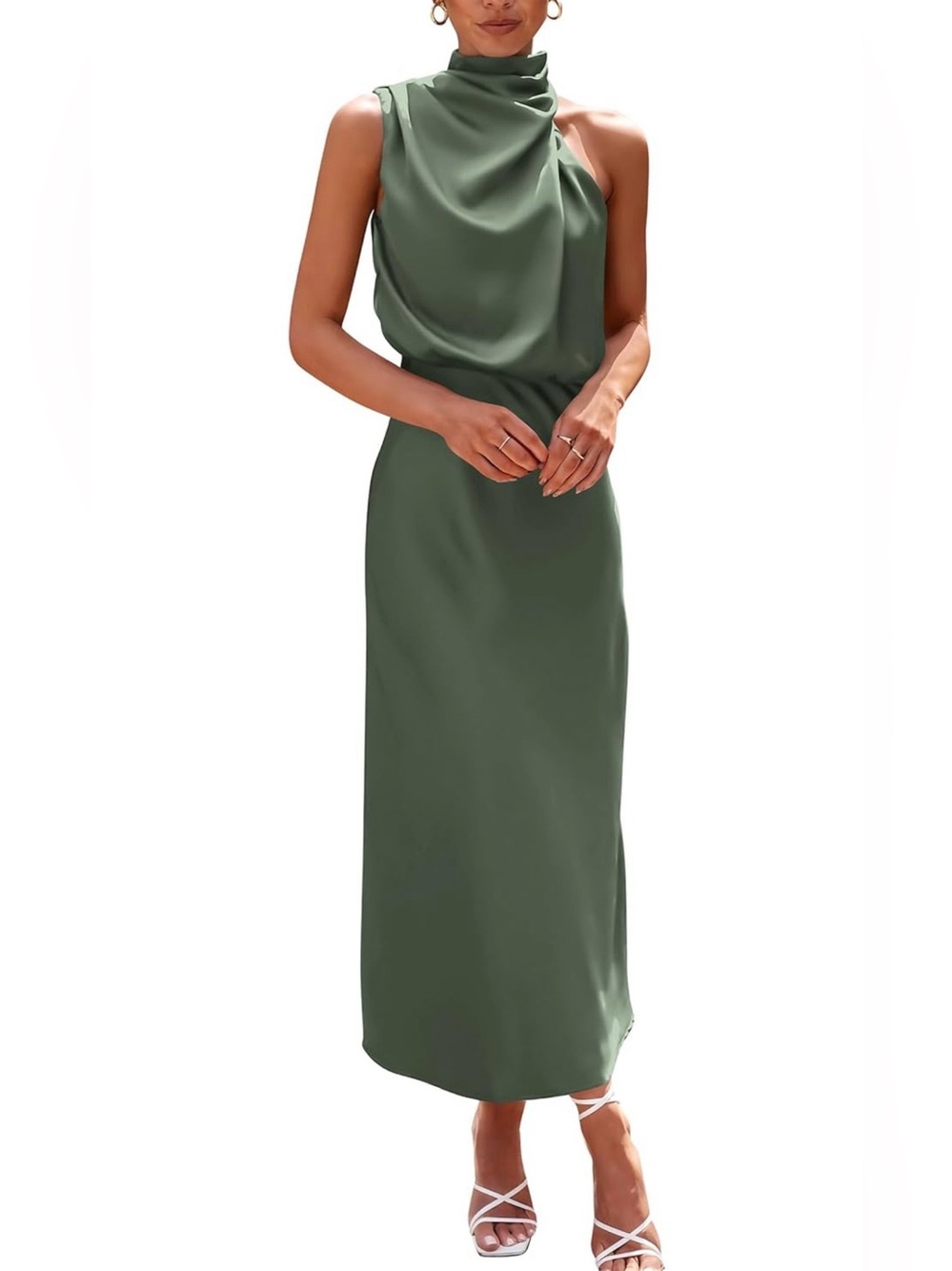 Satin Cowl Neck Olive Green Maxi Dress-Brand New! (Size: Small)
